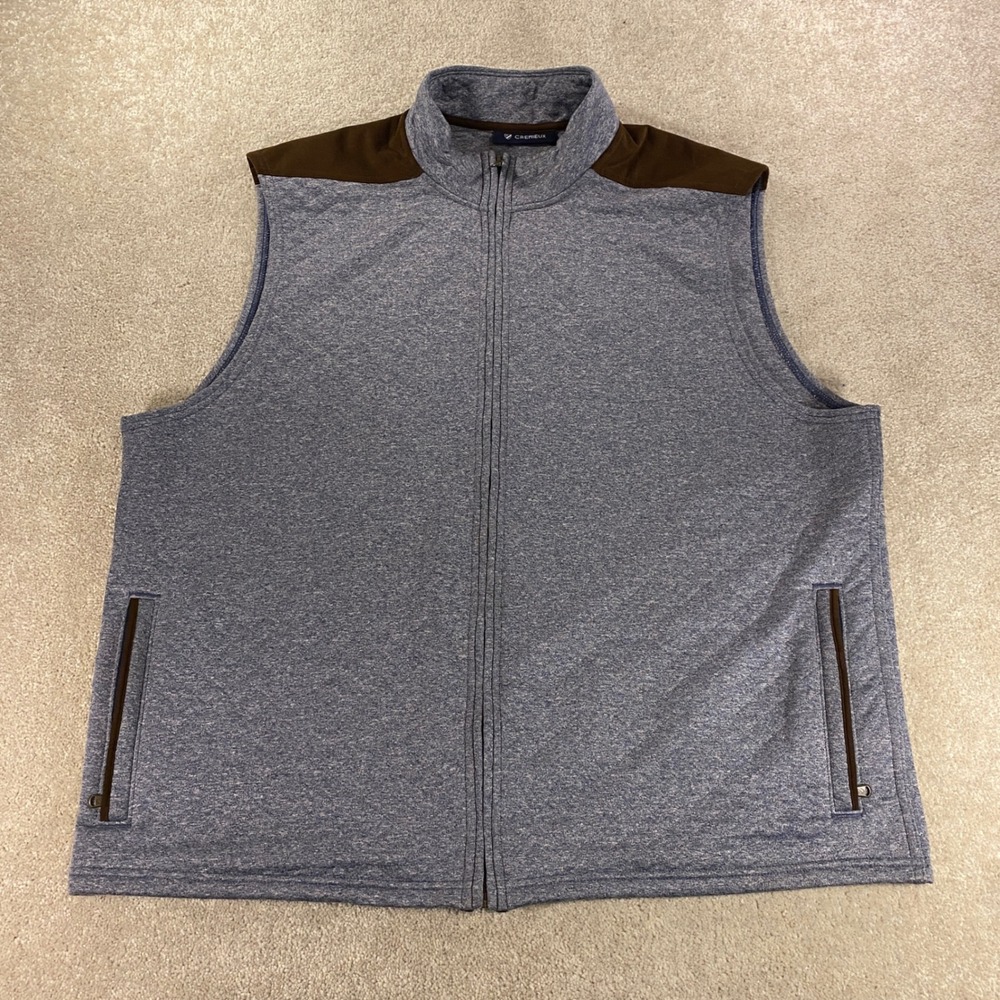 Cremieux Vest Mens XXL Blue Heathered Full Zip Faux Suede Trim Mock Neck Quilted